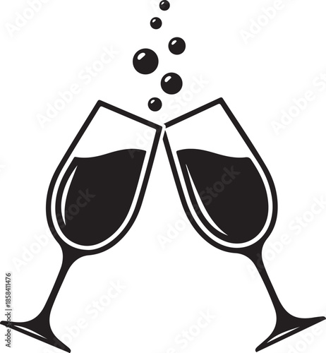 Two Champagne Glasses Clinking with Bubbles toast celebration