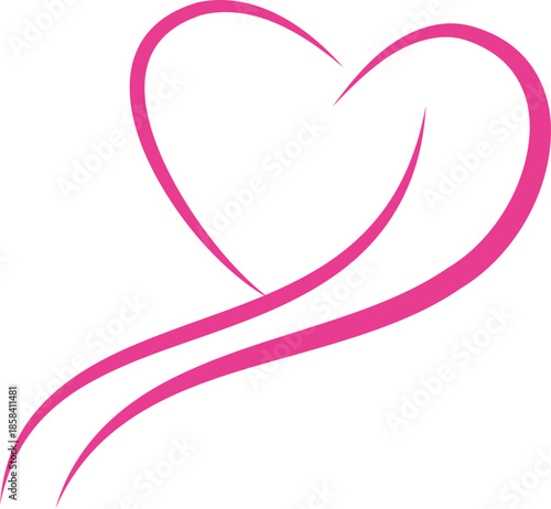 A pink heart illustration is drawn with a flowing line on a white background.