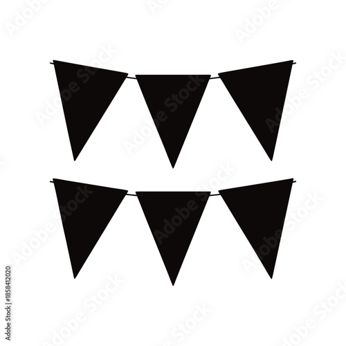 Black bunting flag icons set with triangular party banner silhouettes
