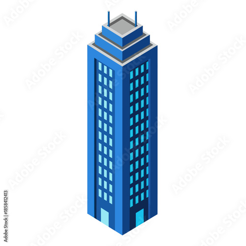 Tall Blue Office Building with Windows.