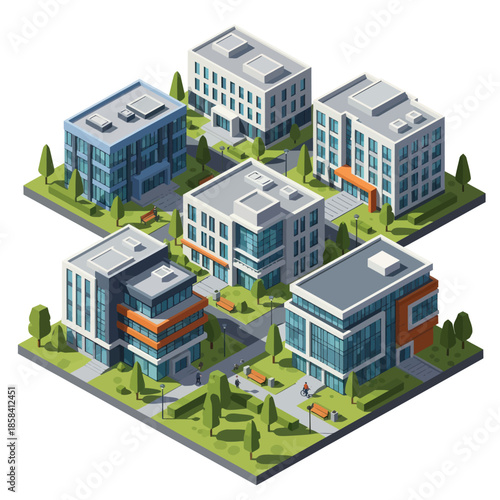 Modern Office Buildings 3D Illustration.