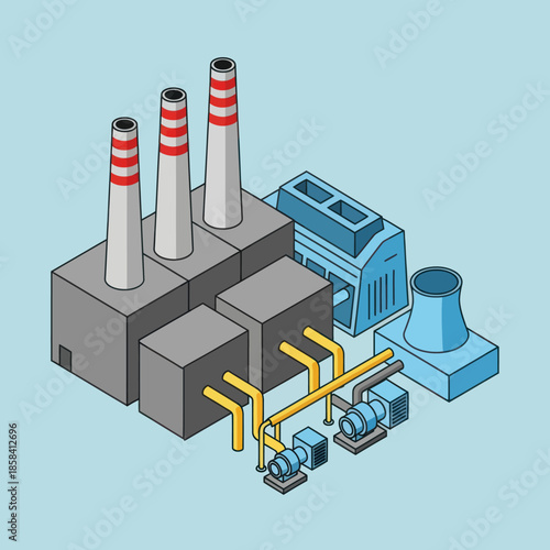 Industrial Power Plant Facility Illustration.