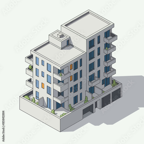 Modern Apartment Building 3D Illustration Design.