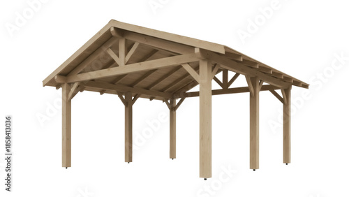 Tableau sur toile Isolated Outdoor wood pavilion, gazebo structure featuring timber frame design,