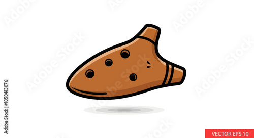 Brown Cartoon Ocarina Musical Instrument Vector Illustration.