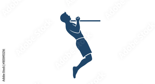 Silhouette of a man doing a pull-up exercise on a bar.