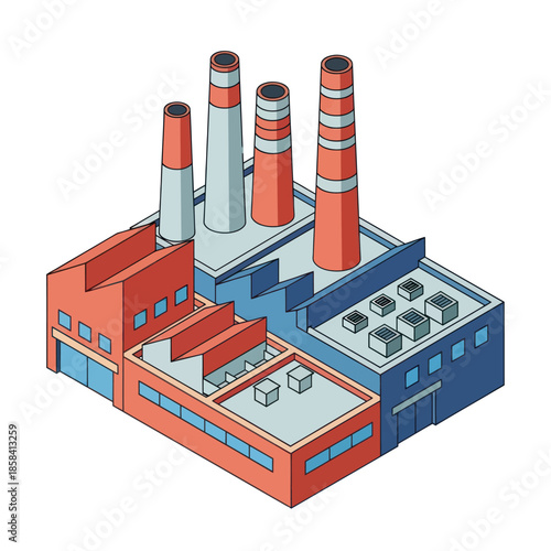Industrial Facility with Chimneys and Factories.