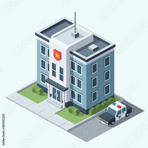 Hospital Building with Ambulance Outside.