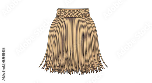 Traditional Woven Straw Hula Skirt with Braided Waistband.