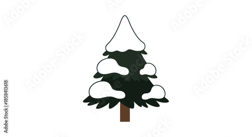 Stylized Evergreen Tree with Snow Winter Season Illustration.
