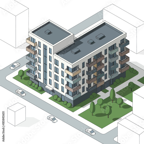 Modern Apartment Building 3D Illustration Architecture.