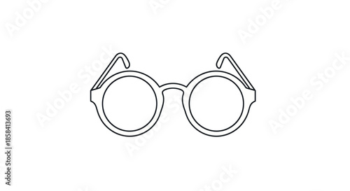 Minimalist Black Outline Drawing of Round Eyeglasses Icon.