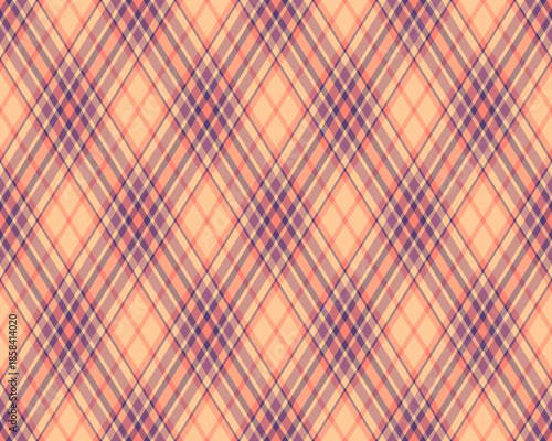 Elegant peach and purple diagonal plaid pattern.  Perfect for textile design, website backgrounds, or adding a touch of sophisticated texture to your projects.