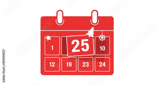 Red Christmas Advent Calendar with Day 25 Highlighted.