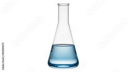 Tableau sur toile Isolated Erlenmeyer flask filled with blue liquid for laboratory research or exp