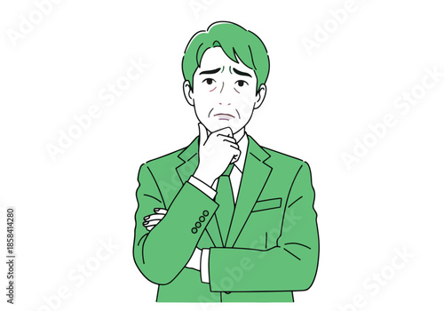 Thoughtful businessman in green suit\Flat Vector Illustration - Vector stock illustration - Technology stock illustration - Business stock illustration - website stock illustration