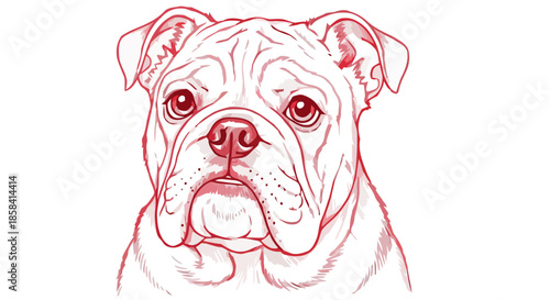 Stylized abstract portrait of a bulldog in red tones.