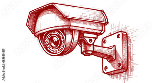 Red Sketchy Security Camera Icon on Black Background
