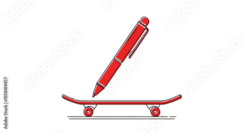 Red pen balanced on a skateboard