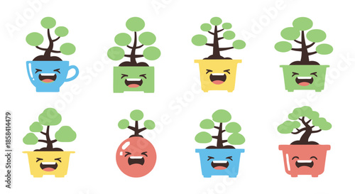 Cute potted plants with kawaii faces