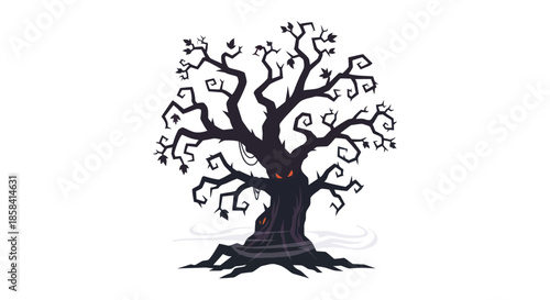 Spooky Silhouette: A Dark Twisted Bare Tree Illustration.