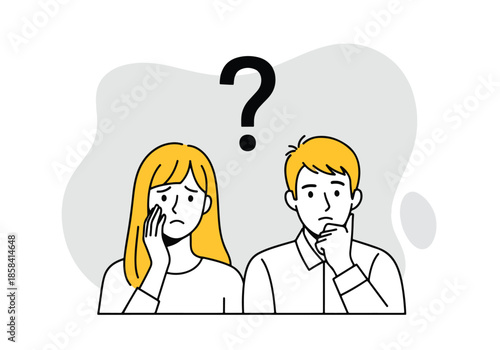 Confused couple wondering\Flat Vector Illustration - Vector stock illustration - Technology stock illustration - Business stock illustration - website stock illustration