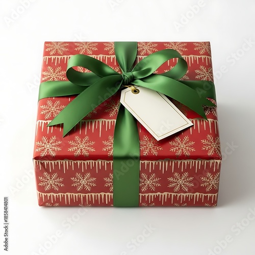 A festive red Christmas gift box wrapped with a gold ribbon and decorative bow creates a perfect holiday surprise or celebration present isolated on a clean background
