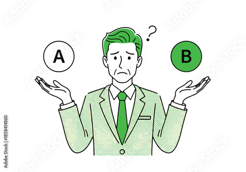 Man weighing options between a and b\Flat Vector Illustration - Vector stock illustration - Technology stock illustration - Business stock illustration - website stock illustration