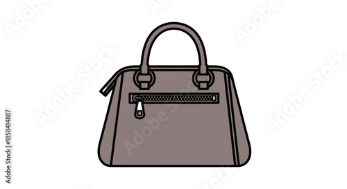 Stylish Gray Handbag with Zipper and Handle Vector Illustration.
