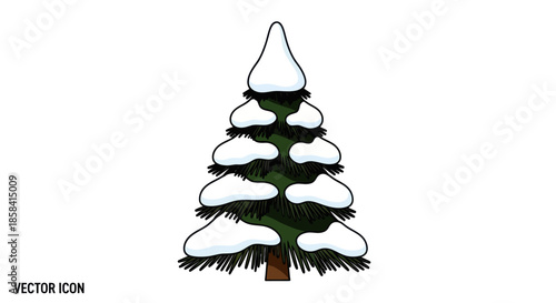Cartoon Evergreen Tree Covered in Snow Vector Illustration.