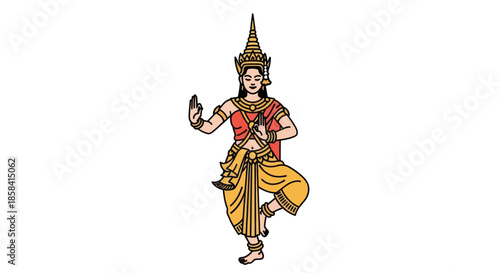 Foto Traditional Cambodian Apsara Dancer Illustration with Ornate Costume