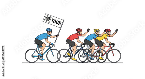 Cyclists in a Race One Holding a Tour Flag.