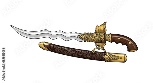 Ornate Fantasy Dagger with Scabbard Detailed Design and Features.