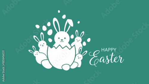 Happy Easter Bunny and Eggs Vector Illustration