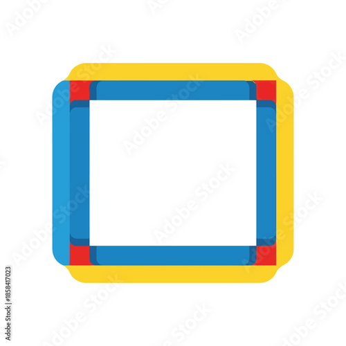 Colorful square frame with white center and layered border design.
