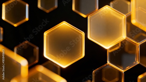 Abstract glowing golden hexagon background with futuristic geometric light pattern