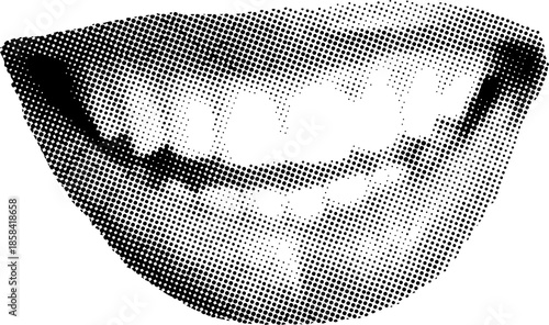 Photos Opened woman mouth in scream as retro halftone collage elements for mixed media design