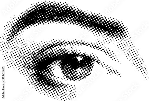Foto Retro Halftone Human eye Collage in Pop Art Style – Vintage Grunge Punk Vector I