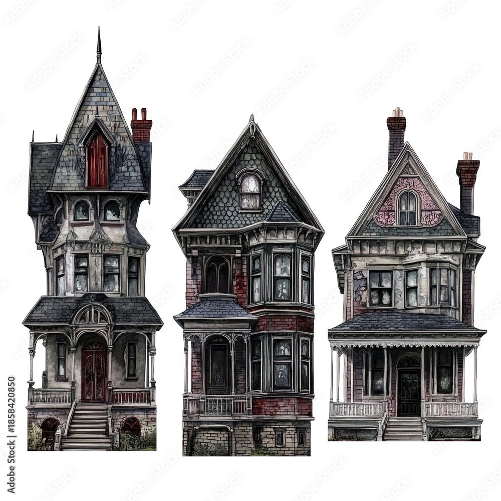 Naklejka premium Creepy Victorian houses with spooky atmosphere