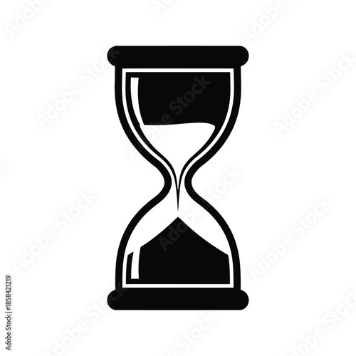 a simple black and white illustration depicts a classic hourglass shape symbolizing the passage of time and fleeting moments clearly