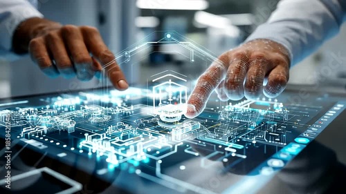 Futuristic Touchscreen Interaction with Advanced Technology and Digital Interface Visualization