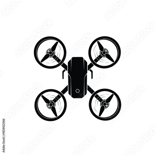 a detailed illustration showcases a black quadcopter drone with four visible propellers highlighting aerial technology and modern surveillance capabilities high quality