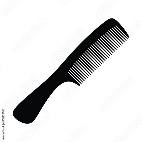 A simple black hair comb is displayed on a white background emphasizing its sleek design and practical use for grooming hair