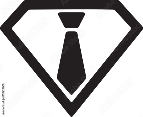  Silhouette superhero identity business tie within diamond shield vector illustration