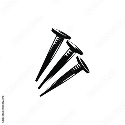 a striking black and white illustration depicts three metal nails arranged diagonally showcasing their pointed tips and sturdy construction high quality