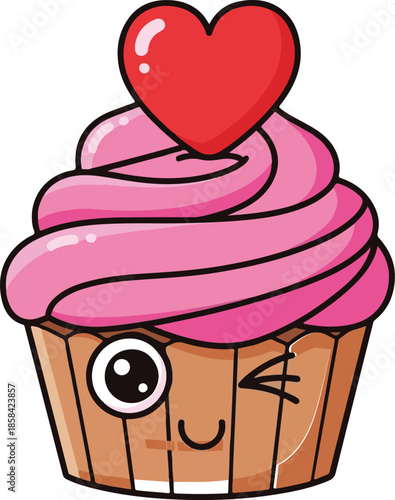 Cute Cupcake with Heart Frosting