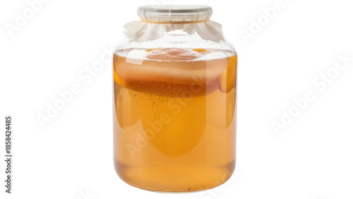 Photos Isolated glass jar filled with healthy probiotic kombucha tea drink, fresh and f