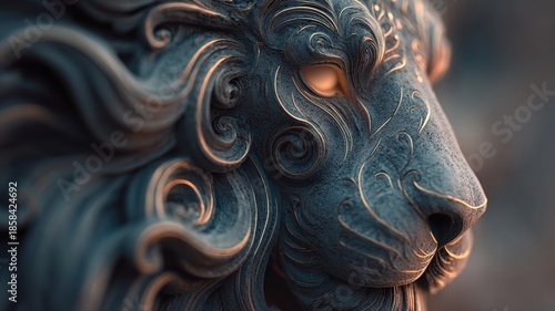 Wallpaper Mural Intricate Stone Lion Sculpture with Detailed Carvings and Features Torontodigital.ca