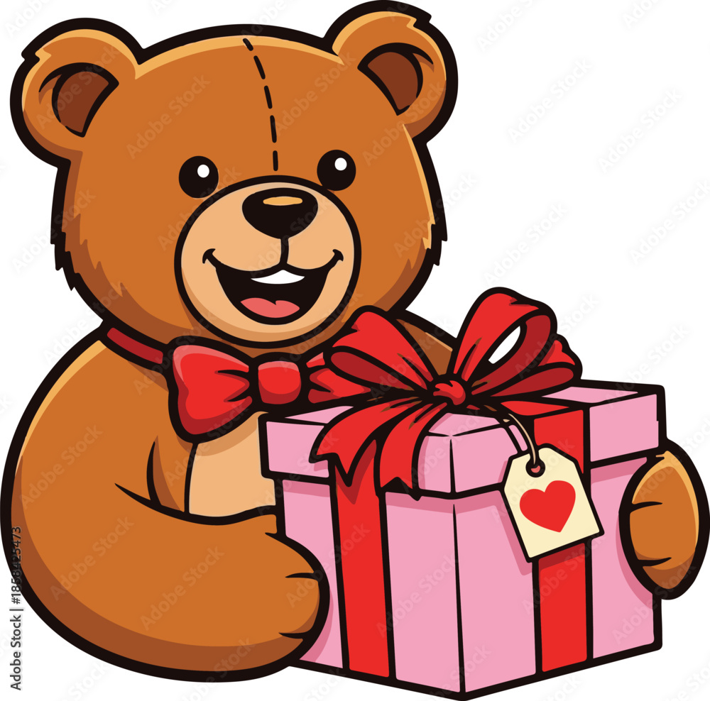 Fototapeta premium Teddy Bear Holding Gift Box
