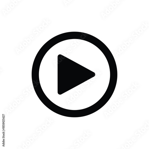 A simple black and white illustration depicts a circular shape containing a solid black triangle pointing right signaling play high quality
